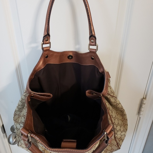 Gucci Sukey Large Brown Gold Leather Trim Tote - Picture 5 of 5